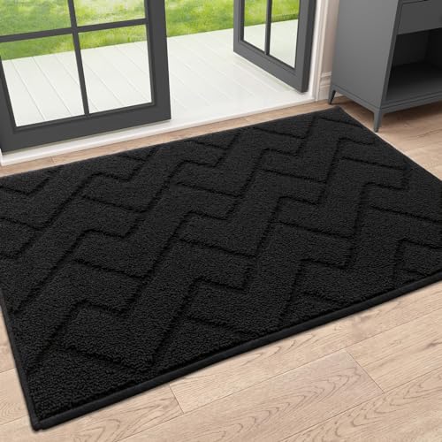 OLANLY Indoor Door Mat, 32x20, Dirt Resistant and Absorbent, Sturdy Non-Slip Rubber Backing, Easy to Clean, Washable Low-Profile Doormat for Entryway, Black - color: Black, size: 32" x 20"