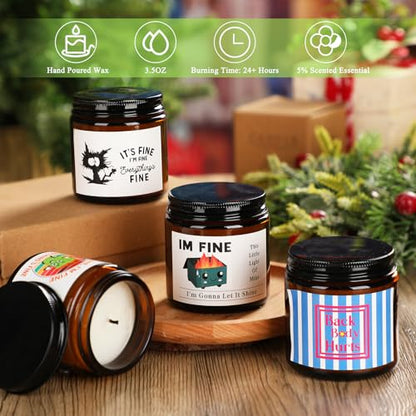 4 Pcs Funny Scented Candles for Women Men Dumpster Fire Desk Accessories Funny 3.5 oz 4 Fragrances Candles Gifts for Coworkers Friends Birthday Christmas Party Favors Employee Appreciation Gifts