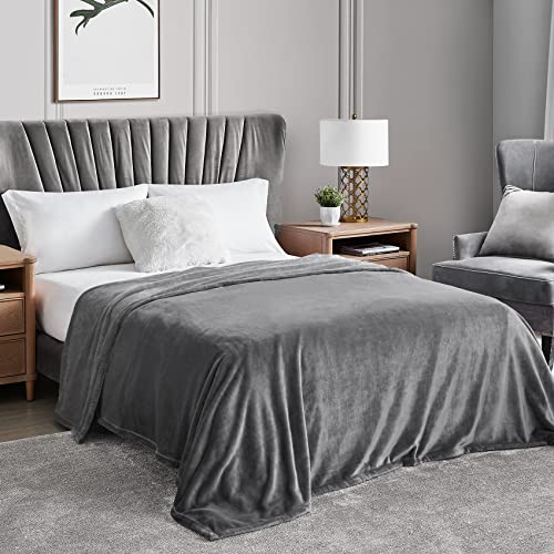 Hansleep King Grey Fleece Blanket, Soft Flannel Bed Blanket | Fuzzy Cozy Blanket 90x108 Inches, Multi-use for Bed, Sofa, Couch, Travel, Camping, All Season Warm Lightweight Cover - color: Grey, size: King (90x108 Inches)