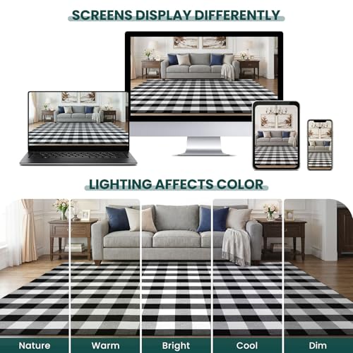 KOZYFLY Buffalo Plaid Area Rugs 2x3 Ft Black and White Checkered Rug Washable Front Door Mat Hand Woven Cotton Outdoor Rug Small Rug for Front Porch Kitchen Entryway Patio Bathroom | Washable Front Door Mat, Woven Cotton Outdoor Rug, Indoor Small Rug for