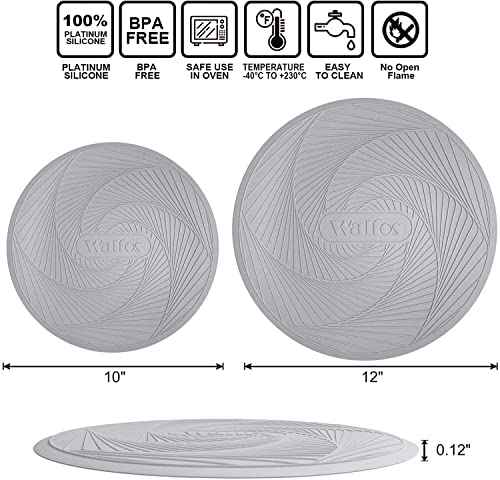 Walfos Silicone Microwave Mats, Heat Resistant Multi-Purpose Microwave Trivet Mat, Non-Slip Hot Pads, BPA Free Silicone Mats for Microwave, Oven, Hot Pan, Pot (Grey) - style: 10+12in, 2 Grey Microwave Mat