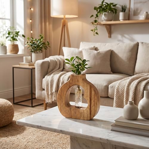 Plant Propagation Station with Glass Test Tube Vases, Wooden Stand Planter Terrariums for Hydroponic Plant Cuttings, Home Office Desktop Decor, Gift for Plant Lovers - size: 6.1"x5.9"