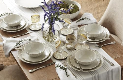 Lenox French Perle Groove White Stoneware 24-Piece Dinnerware Set for 8 | dishwasher safe | plates and bowls sets for kitchen and dining | 11 inch plate, dish set, dishes | 2.25 inch, 16oz - style: 24-Piece Dinnerware Set