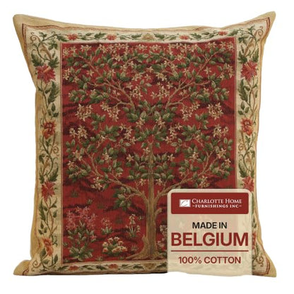 William Morris Tree of Life Red I Tapestry Throw Pillow Cover 18 x 18 in - color: Brown,cream,green,red,beige