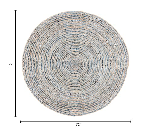 SAFAVIEH Cape Cod Collection Area Rug - 6' Round, Natural & Blue, Handmade Flat Weave Jute, Ideal for High Traffic Areas in Living Room, Bedroom (CAP250A) - size: 6' (Round)