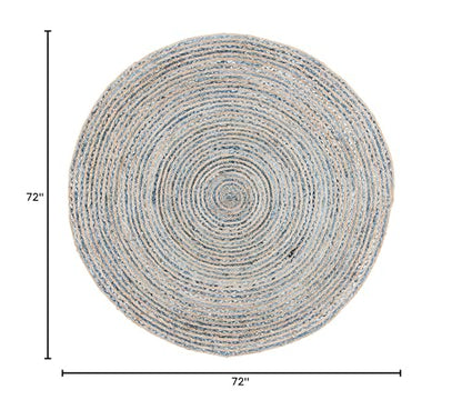 SAFAVIEH Cape Cod Collection Area Rug - 6' Round, Natural & Blue, Handmade Flat Weave Jute, Ideal for High Traffic Areas in Living Room, Bedroom (CAP250A) - size: 6' (Round)
