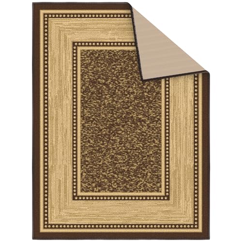 Ottomanson 2x3 Entryway Rug – Non-Slip Small Area Rugs - color: Border Dark Brown, size: 2'3" x 3' (Mat)