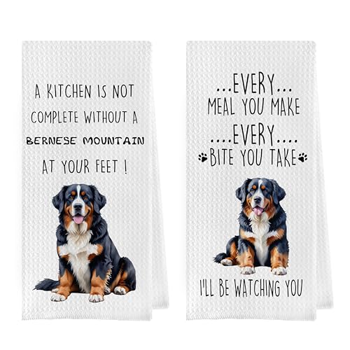 Gqtt Bernese Mountain Dog Dish Towels Set - Funny Dog Gifts, Decorative Waffle Kitchen Towels, Hand Tea Towels (1624 Inches, Set of 2) - color: Bernese Mountain