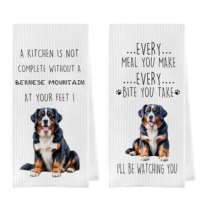 Gqtt Bernese Mountain Dog Dish Towels Set - Funny Dog Gifts, Decorative Waffle Kitchen Towels, Hand Tea Towels (1624 Inches, Set of 2) - color: Bernese Mountain