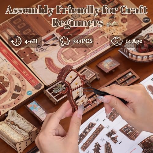 Book Nook Kit - 3D Wooden Puzzles for Adults | DIY Miniature House Kit Booknook British Style Bookshelf Decor Gifts for Women Readers Book Lovers (Thames Bookstore) - style: Thames Bookstore