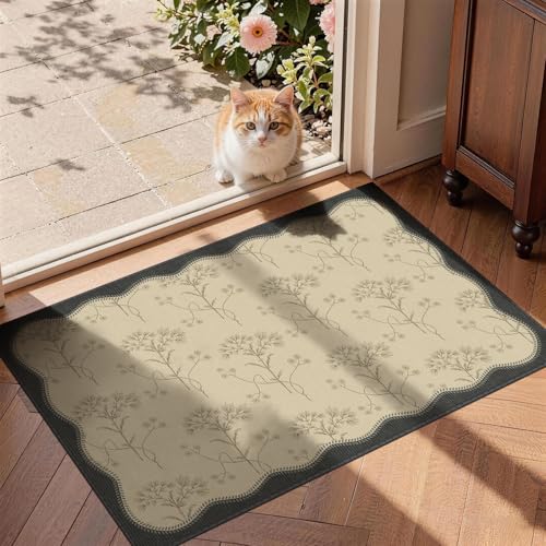2x3 Small Grey Scallope Entryway Rug, Neutral Farmhouse Front Door Mat, Washable Non Slip Thin Low Pile Floor Mat for Indoor Outdoor Kitchen Bathroom Porch, Brown - color: Grey, size: 2' x 3' (Rectangular)