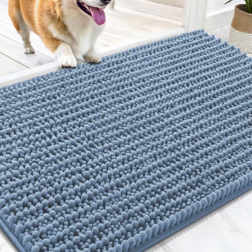 OLANLY Dog Door Mat for Muddy Paws 30x20, Ultra-Absorbent Chenille Mud Mat | Airy Blue, Absorbs Moisture and Dirt, Non-Slip Washable Doormat, Quick-Drying Indoor Entryway Floor Carpet for Dogs - color: Airy Blue, size: 30" X 20"