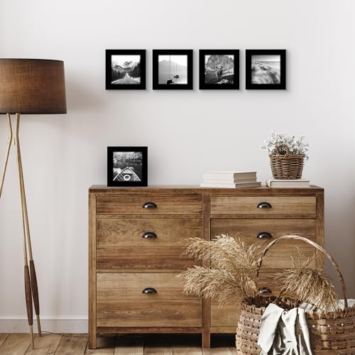 Americanflat 5x5 Picture Frame 5-Pack - Slim Molding - Black | Polished plexiglass front, wall or tabletop display with included easel, triangle hangers included, secure turn-tab backing - color: Black, size: 5x5