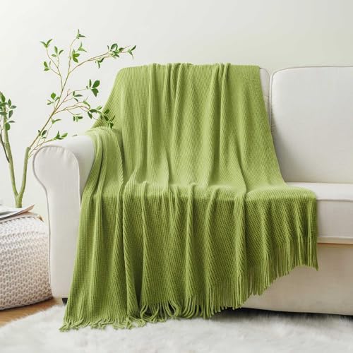 BATTILO HOME Apple Green Throw Blanket for Couch, 60"x80" | Soft Knit Chenille Throw Blanket with Tassels for Home Decor, Spring Green Throws for Couch Cover - color: Apple Green, size: 60 x 80 in.
