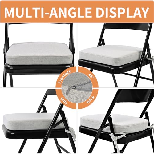 SINOSSO Memory Foam Chair Cushion for Folding Chair 1 Pcs, Thickened 2" Square Kitchen Chair Pad with Ties, Indoor Non-Slip Dining Chair Seat Cushion (1 Piece, Beige-Gray) - color: Beige-gray