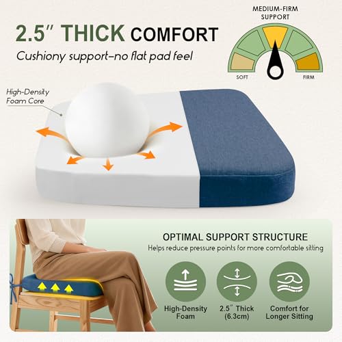 kingphenix Chair Cushions for Dining Chairs, Set of 4, 2.5 Inches Thick | High-Density Foam Kitchen Chair Cushions with Ties, Non-Slip Bottom and Removable Machine-Washable Covers, Navy Blue - color: Navy Blue, size: 4 Count(Pack of 1)