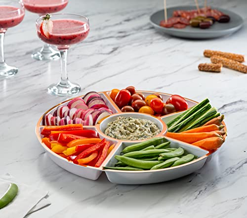 Plasticpro 6 Sectional Round Plastic Serving Tray/Platter (4, White & Rose Gold) - color: White & Rose Gold