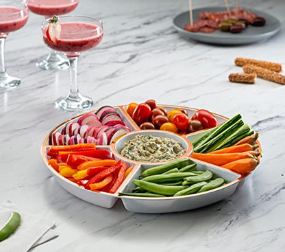 Plasticpro 6 Sectional Round Plastic Serving Tray/Platter (4, White & Rose Gold) - color: White & Rose Gold