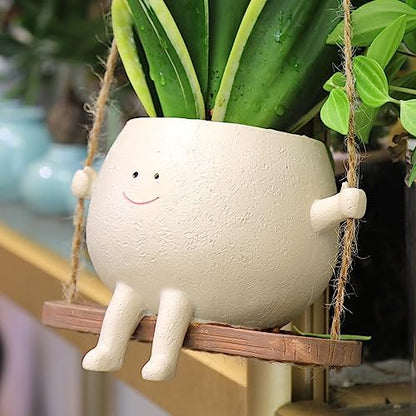 Swing Face Planter Pot Hanging Resin Flower Head Planters for Indoor and Outdoor Plants, Succulent Pots for String of Pearls Plant - Ideal Gifts for Mother's Day and Christmas (Medium) - size: Medium