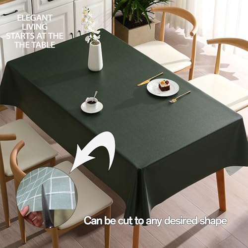 PVC Tablecloth Waterproof Rectangle Table Cloth, Oil Proof & 185°F Heat Resistant Wipeable Cover, Heavy Duty Non for Kitchen Dining Camping Festivities (70"x55") (Dark Green) - color: Dark Green