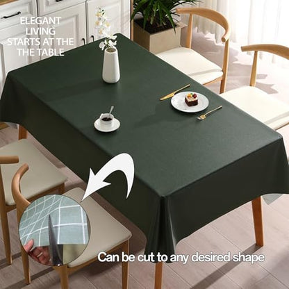 PVC Tablecloth Waterproof Rectangle Table Cloth, Oil Proof & 185°F Heat Resistant Wipeable Cover, Heavy Duty Non for Kitchen Dining Camping Festivities (70"x55") (Dark Green) - color: Dark Green
