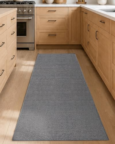 Color&Geometry Thin Kitchen Rug 23x70, Non Slip Rubber Backed, Light Grey | 0.15in Kitchen Mat Fit Under Door, Absorbent, Washable Mat For Large Kitchen, For Light Cooking/Low Traffic Homes - color: Light Tone-light Grey, size: 23"X70"