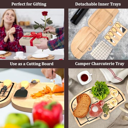 Bamboo Charcuterie Board Set - Foldable Serving Tray with Utensils | Unique Cheese Cutting Board Gift Set for Mom, House Warming, Wedding Gifts for Couples - size: 12.7"L x 8.5"W