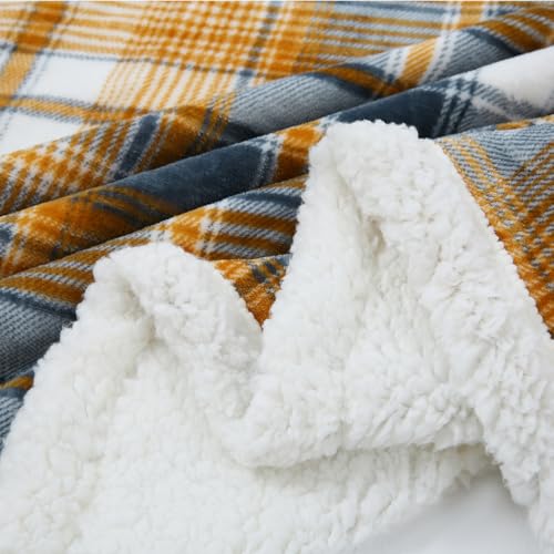 PU MEI Sherpa Blanket Twin Plaid Thick Bed Blanket, 60”*80” Super Soft Flannel Fuzzy Fleece Reversible Velvet Plush Warm Blanket for Couch (Blue Yellow Check) - color: Blue Yellow Check, size: 60"*80"