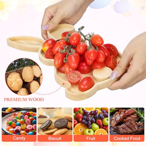 Toddmomy Easter Bunny Wooden Serving Tray, 11-Inch Rabbit Shaped Charcuterie Board, Natural Wood Fruit & Snack Platter for Easter Farmhouse Table Decor, Spring Party Appetizer Dish