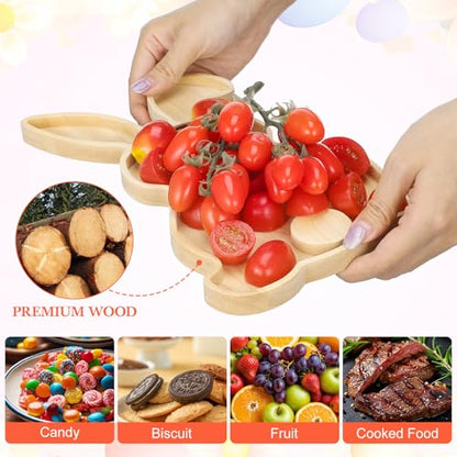 Toddmomy Easter Bunny Wooden Serving Tray, 11-Inch Rabbit Shaped Charcuterie Board, Natural Wood Fruit & Snack Platter for Easter Farmhouse Table Decor, Spring Party Appetizer Dish