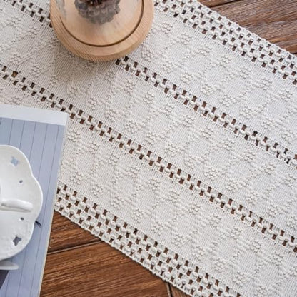 Macrame Table Runner Cream Beige Boho Table Runners with Tassels Hand Woven Cotton Table Runner Rustic Farmhouse Table Runners for Bohemian Kitchen Dining Table(12x36in) - size: 12"Wx36"L
