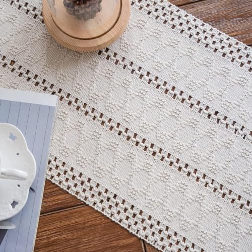 Macrame Table Runner Cream Beige Boho Table Runners with Tassels Hand Woven Cotton Table Runner Rustic Farmhouse Table Runners for Bohemian Kitchen Dining Table(12x48in) - size: 12"Wx48"L