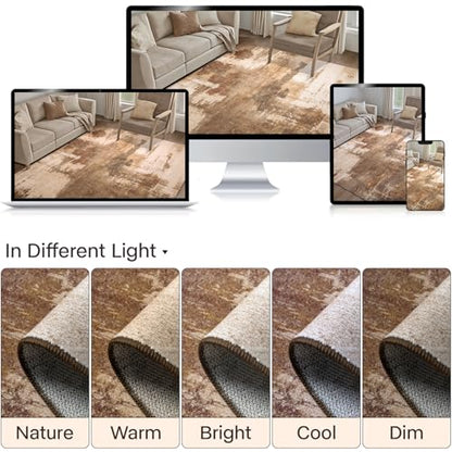 Kelarea Washable Area Rug 4x6, Non-Slip Low Pile Abstract Brown | Water & Stain Resistant, Pet Friendly, Easy Clean, Ultra Soft, for Living Room, Bedroom, Nursery, Ofiice - color: Brown, size: 4' x 6' (Rectangular)
