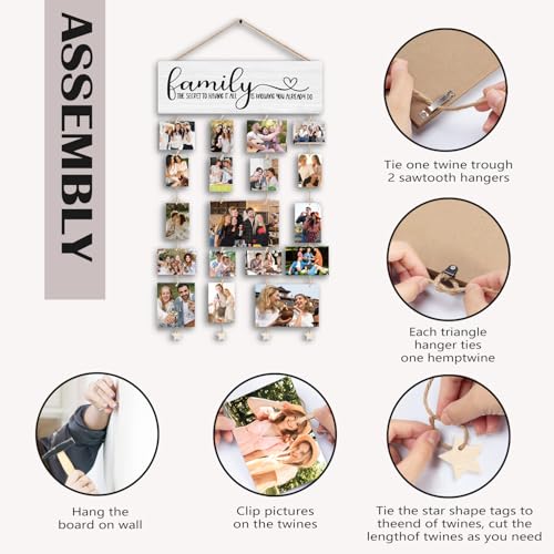 Picture Frames Collage Photo Hanging Display Picture Board Wood Rustic Frames, The Secret to Having It All Is Knowing You Already Do”Farmhouse Rustic Wood Hanging Photo Wall Table Top Frames - color: Family
