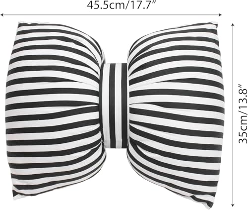 Bow Shaped Pillow, Decorative Sofa Throw Pillows, 17.7" x 13.8", Striped Black and White Reversible Pillow Cushions for Couch Bed Sofa Office Car Decor Neck Waist, Hand Made Cotton, Detachable to Wash