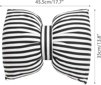 Bow Shaped Pillow, Decorative Sofa Throw Pillows, 17.7" x 13.8", Striped Black and White Reversible Pillow Cushions for Couch Bed Sofa Office Car Decor Neck Waist, Hand Made Cotton, Detachable to Wash