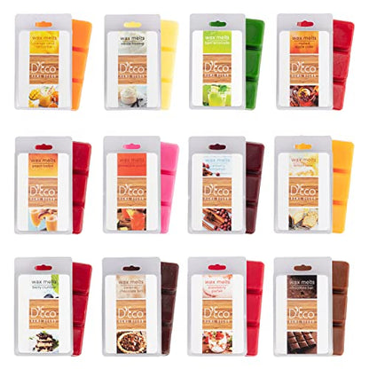 D'Eco Sweet Treats Scented Wax Melts, Variety Pack Home Fragrance, 12 Pack | Long Lasting Scented Tarts for Wax Warmers, Premium Assortments Fill Home with Delicious Fragrance, Vanilla, Chocolate, Berry