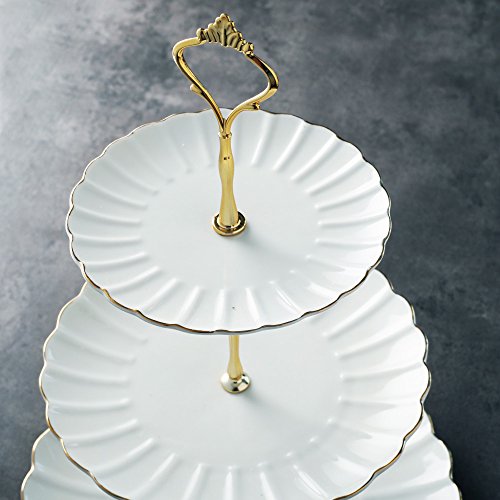 Sweejar 3 Tier Ceramic Cake Stand Wedding, Dessert Cupcake Stand for Tea Party Serving Platter (White) - color: White