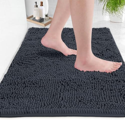 LuxUrux 3-Piece Bathroom Rug Set – Plush Chenille Bath Mats & U-Shaped Toilet Mat, Ultra-Soft, Absorbent & Non-Slip (20x20 U, 16x24 & 20x30 inches, Charcoal) - color: Charcoal, size: 3 Piece Set