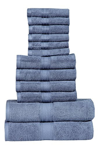 HILLFAIR 12 Piece- 600 GSM Cotton - Hotel Spa Towels Set- 2 Bath Towels, 4 Hand Towels, 6 Washcloths- Absorbent Super Soft Cotton Towels Set- Blue- 100% Cotton - color: Wedgewood Blue, size: 12 Piece Towel Set