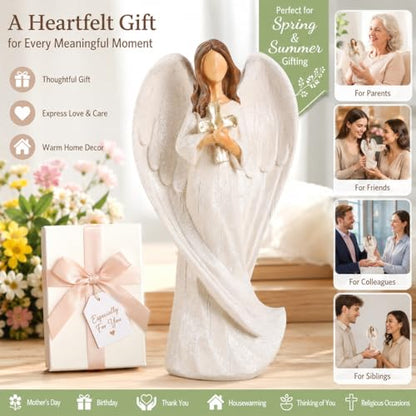Hodao Cross Angel Figurine Gift, Hand-Painted Resin Guardian Angel Holding Cross, All-Season Meaningful Gift for Mom, Valentine’s Day Love, Easter Blessings & Year-Round Home Decor - style: Holding a cross