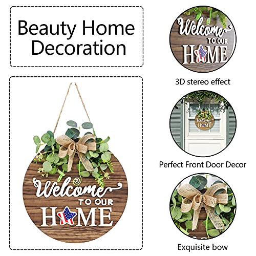 Interchange Welcome Sign Front Door Wreaths for Spring Fall Summer Winter | Rustic Wood Wreaths for Wall Home House Warming gifts Outdoor Farmhouse Porch All Seasons Holiday Halloween Christmas