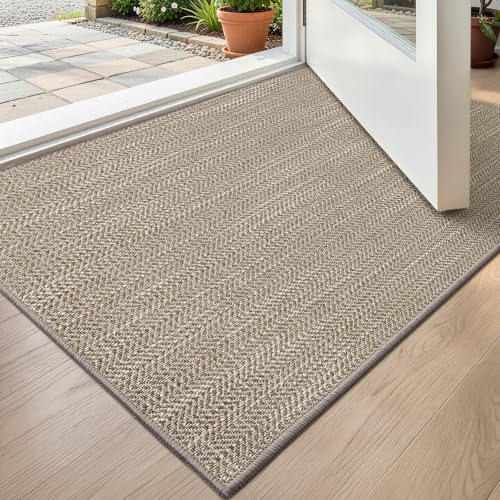 LUMI Ultra Thin Indoor Door Mat32x48, Non-Slip Rubber Dirt Trapper | Low Profile Entryway Mat, Dirt Resistant Doormat, Stain Resistant Durable, Easy Clean for Inside, Patio, Porch, Brown - color: Brown, size: 2'8" x 4' (Rectangular)
