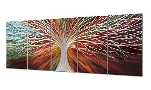 Yihui Arts Abstract Metal Wall Art - Tree Of Life Hand Crafted 5 Pieces Panels Large Big Unique 3D Aluminum Modern Contemporary Home Accent - color: A Red, size: 64"L x 24"W