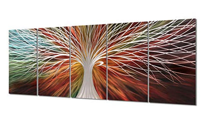 Yihui Arts Abstract Metal Wall Art - Tree Of Life Hand Crafted 5 Pieces Panels Large Big Unique 3D Aluminum Modern Contemporary Home Accent - color: A Red, size: 64"L x 32"W