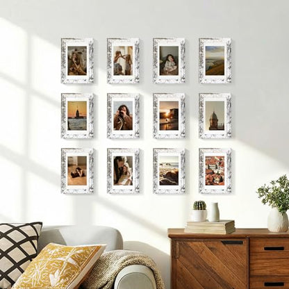 Vittanly 4x6 Picture Frames Set of 12, Wall & Tabletop, Distressed White | Display Pictures 3.5x5 with Mat or 4x6 without Mat, Small Photo Frames, Engineered Wood with Shatter Resistant Plexiglass - color: Distressed White, size: 4x6