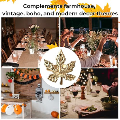 Metal Leaf Napkin Rings, 12-Pack, Antique Gold | Durable metal, 2.75x2.25x1.75 in each, polished finish, Thanksgiving, weddings, fall & holiday table décor
