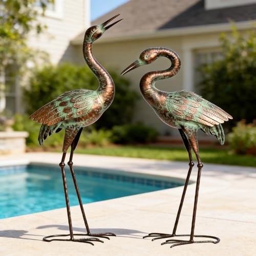 Shorayn Metal Heron Garden Statue Life-Size Crane Set Indoor Yard Decor Handmade Gift