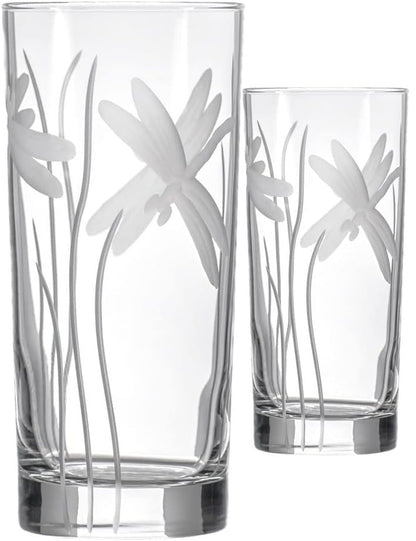 Rolf Glass Dragonfly Highball Glass 15 ounce - Set of 2 Cooler Glasses – Lead-Free Glass - Etched Drinking Glass with Heavy Base - Made in the USA - color: Highball 2 Set