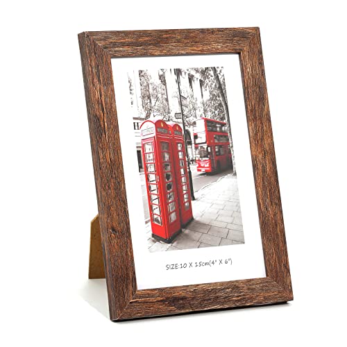 4x6 Wooden Picture Frames Set of 10 with Display Box | Rustic style antique brown wood grain photo frame suitable for desktop display and wall decoration. - size: 4 x 6 inches